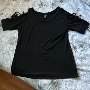 Torrid black tee with fringed sleeve